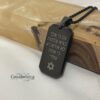 Personalized Black Stainless Steel Dog Tag Engraved Curb Chain — alternate angle, handmade in Israel