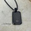 Personalized Black Stainless Steel Dog Tag Engraved Curb Chain — close-up detail, handmade in Israel