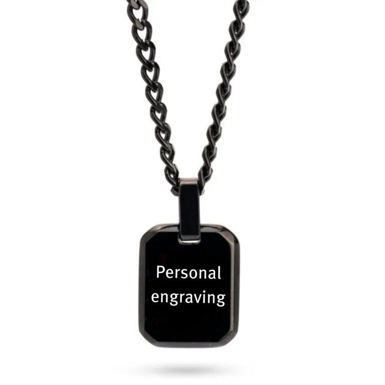 Personalized Dog Tag Necklace Stainless Steel Black Onyx Engraved — main photo, handmade in Israel