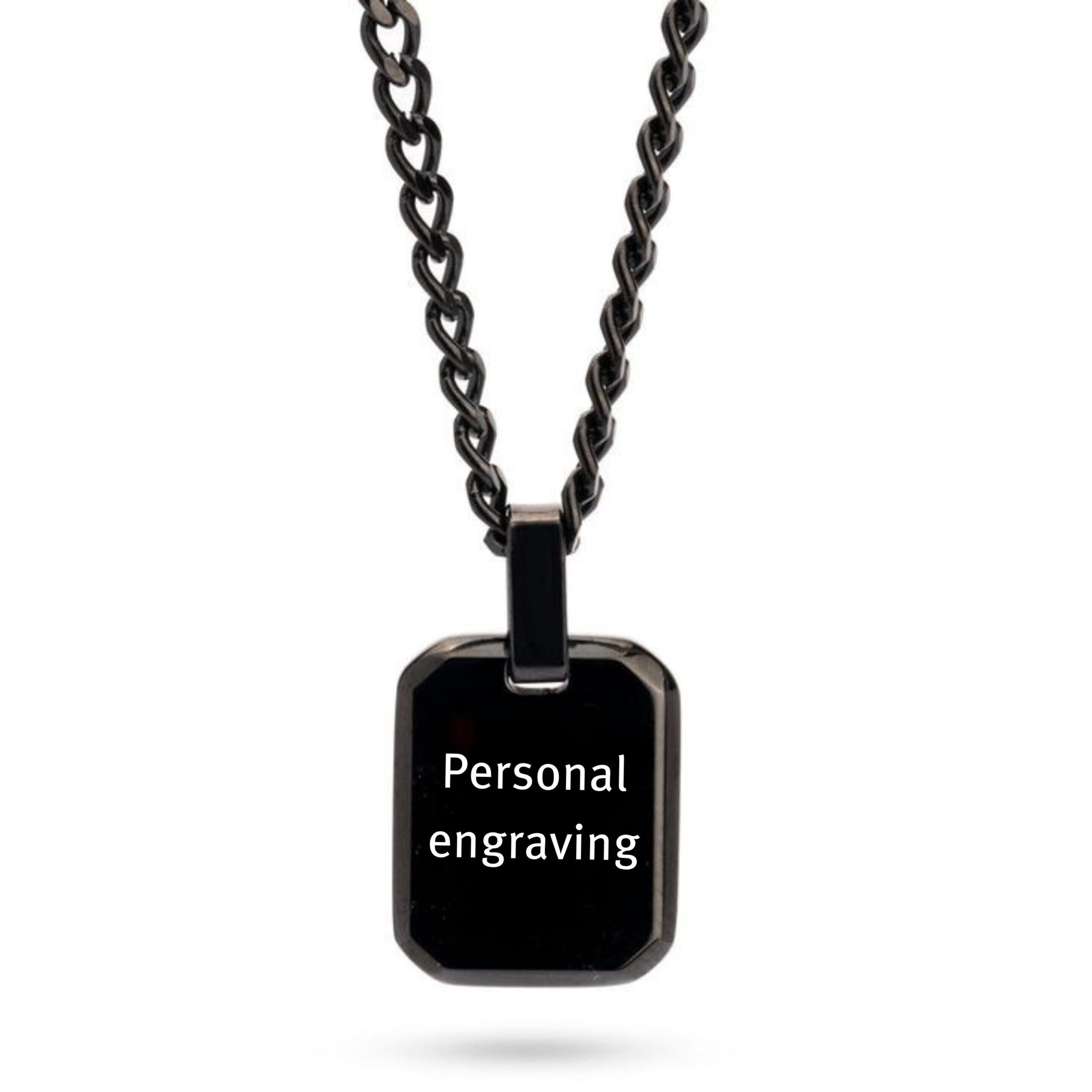 Personalized Dog Tag Necklace — Stainless Steel + Black Onyx, Custom Engraved Personalized Dog Tag Necklace — Stainless Steel + Black Onyx, Custom Engraved