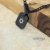 Personalized Dog Tag Necklace Stainless Steel Black Onyx Engraved — detail view, handmade in Israel