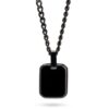Personalized Dog Tag Necklace Stainless Steel Black Onyx Engraved — close-up, handmade in Israel