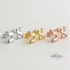 Personalized Hebrew Letter Stud Earrings — top-down view, handmade in Israel