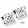 Personalized Hebrew Name Cufflinks Sterling Silver Kotel Design — detail view, handmade in Israel