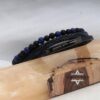 Personalized Leather Bracelet for Men with Engraved Bar — alternate angle, handmade in Israel