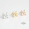 Personalized Number Stud Earrings — alternate angle, handmade in Israel