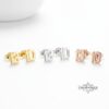 Personalized Number Stud Earrings — three finishes side by side, handmade in Israel