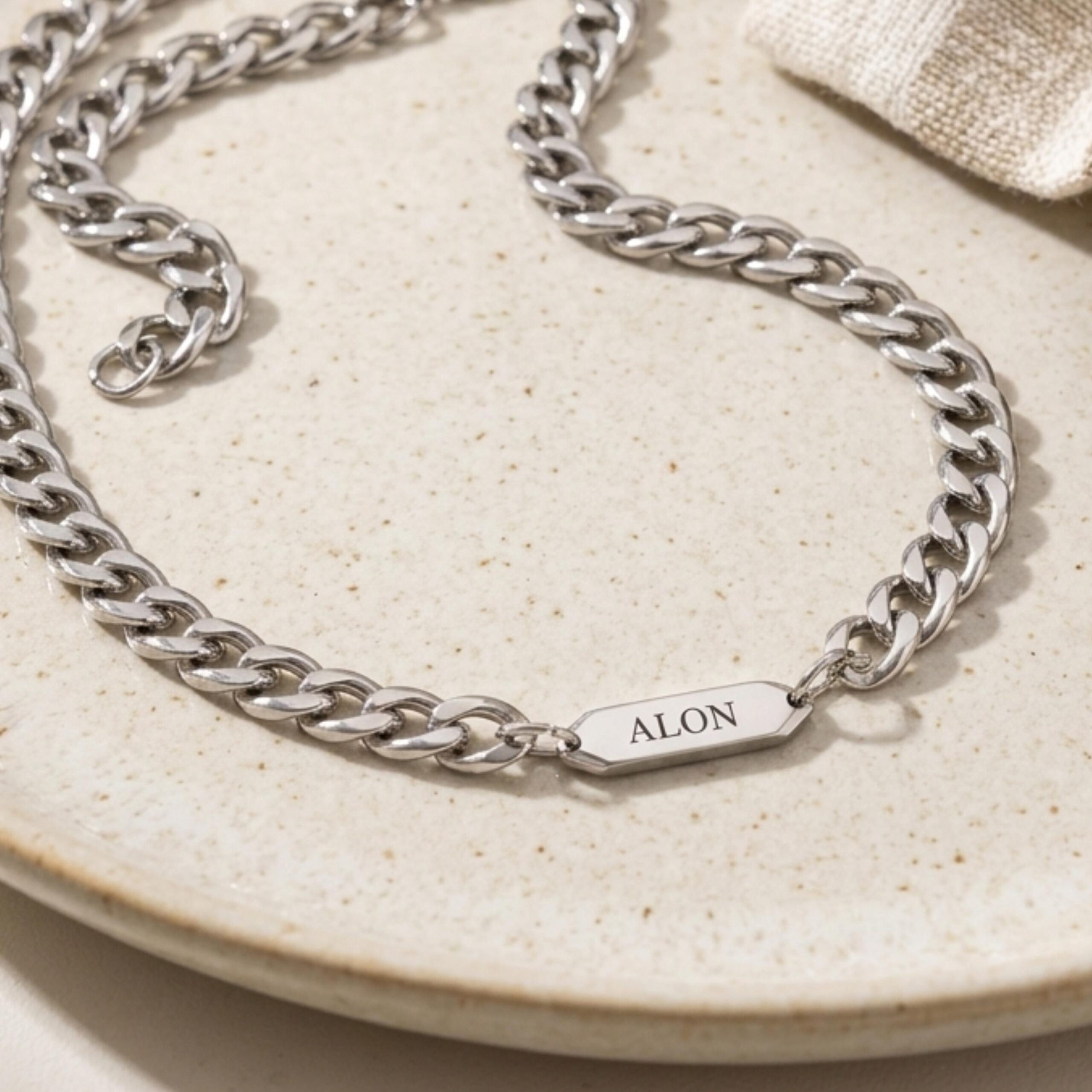 Personalized Stainless Steel Cuban Chain Necklace — Custom Engraved Tag Jewelry Personalized Stainless Steel Cuban Chain Necklace — Custom Engraved Tag Jewelry