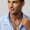 Personalized Stainless Steel Cuban Chain Necklace with Engraved Tag — styled shot, handmade in Israel