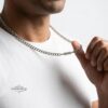 Personalized Stainless Steel Cuban Chain Necklace with Engraved Tag — natural light shot, handmade in Israel