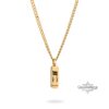 Personalized Stainless Steel Bar Necklace Engraved Name Pendant — close-up, handmade in Israel