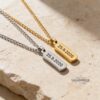 Personalized Stainless Steel Bar Necklace Engraved Name Pendant — three finishes side by side, handmade in Israel