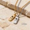 Personalized Stainless Steel Bar Necklace Engraved Name Pendant — additional view, handmade in Israel