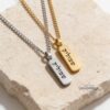 Personalized Stainless Steel Bar Necklace Engraved Name Pendant — additional angle, handmade in Israel