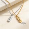 Personalized Stainless Steel Bar Necklace Engraved Name Pendant — top-down view, handmade in Israel