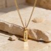 Personalized Stainless Steel Bar Necklace Engraved Name Pendant — styled shot, handmade in Israel
