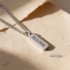 Personalized Stainless Steel Bar Necklace Engraved Name Pendant — staged view, handmade in Israel