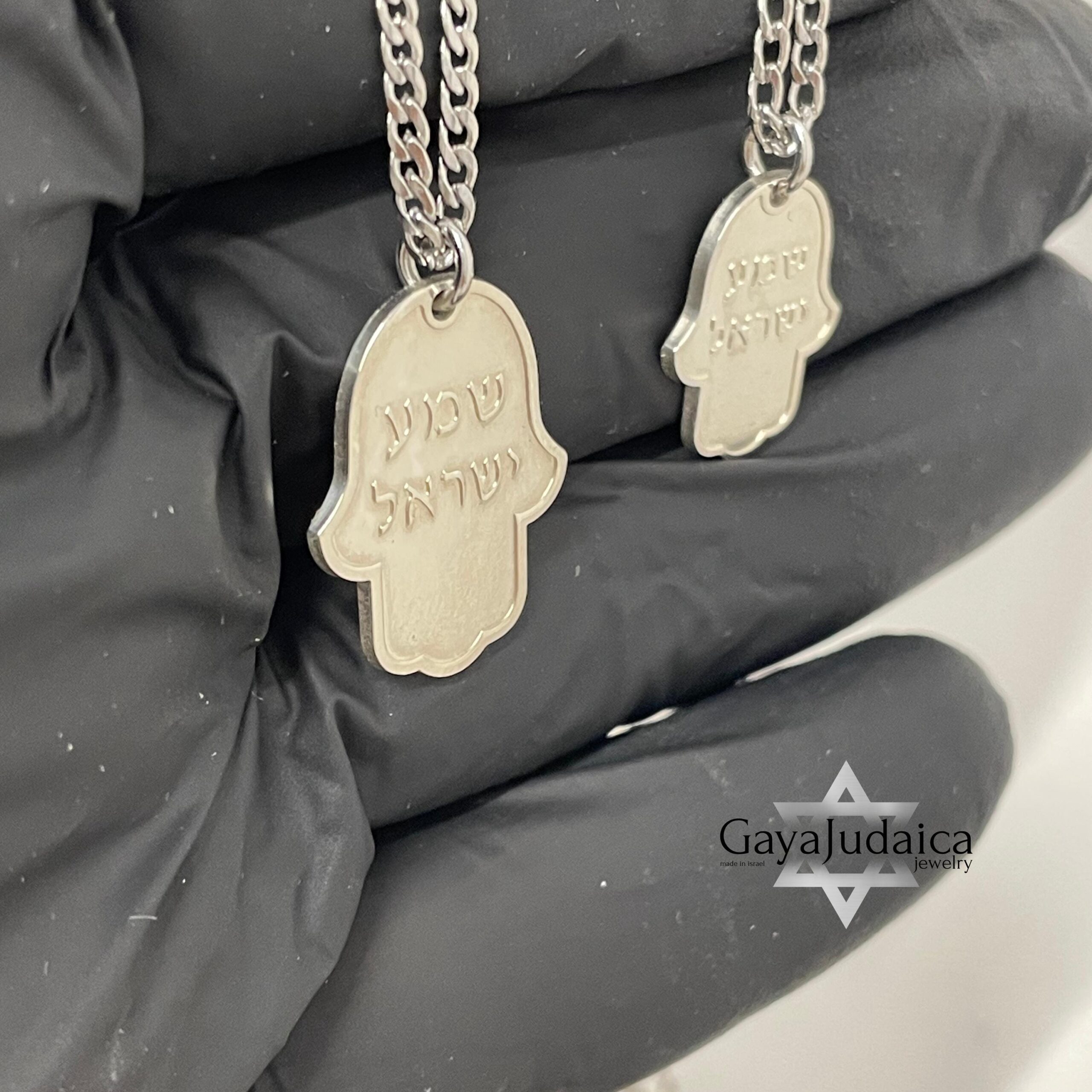 Shema Israel Engraved Hamsa Pendant — Stainless Steel Mens Judaica Shema Israel Engraved Hamsa Pendant — Stainless Steel Mens Judaica