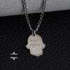 Shema Israel Hamsa Pendant Stainless Steel — warm-tone styled, handmade in Israel