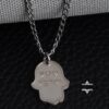 Shema Israel Hamsa Pendant Stainless Steel — dark surface composition, handmade in Israel