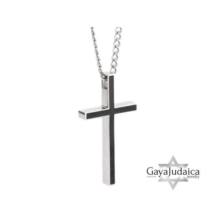 Cross Pendant Necklace Stainless Steel Engraved — detail view, handmade in Israel
