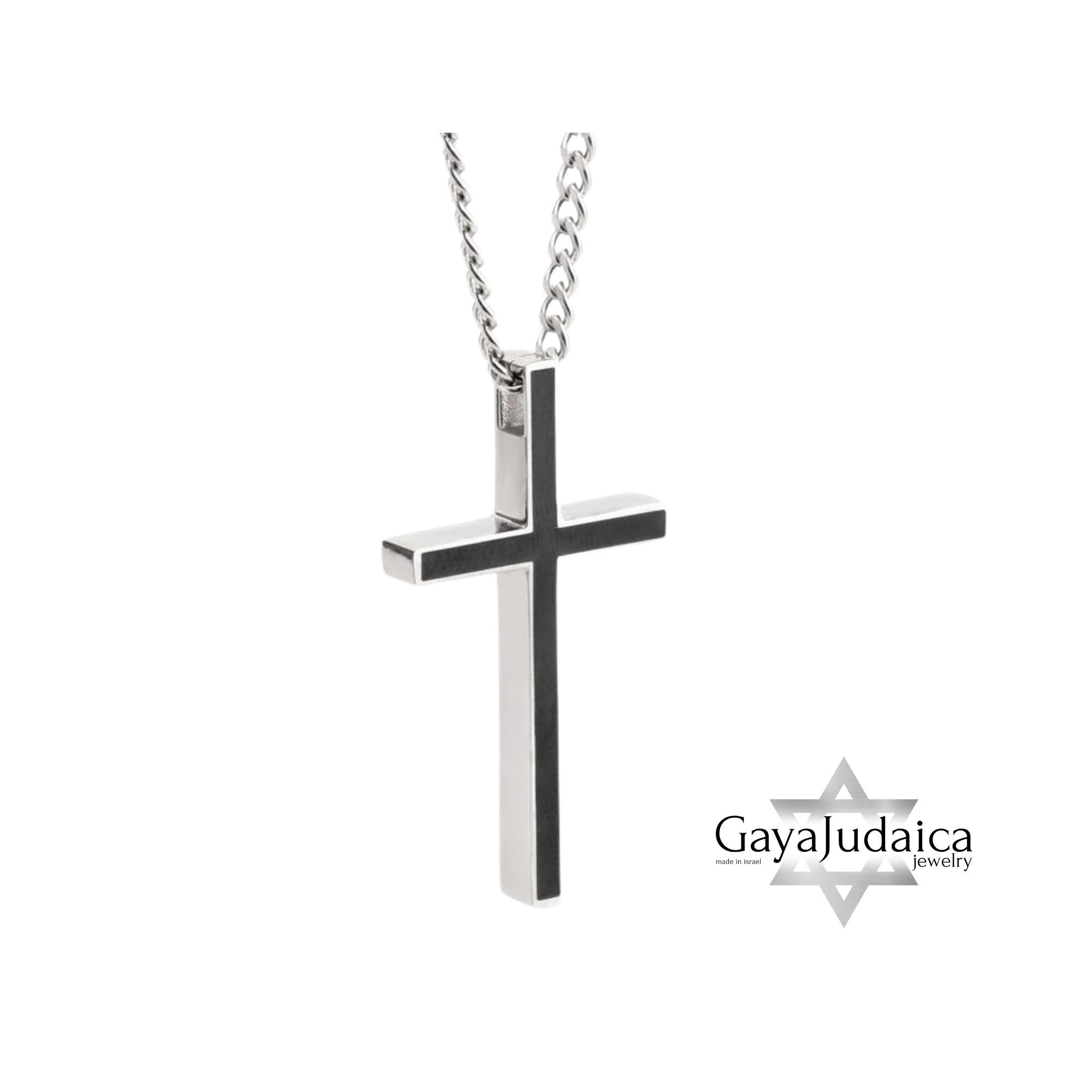 Personalized Cross Pendant Necklace — Stainless Steel with Black Enamel, Custom Engraved Personalized Cross Pendant Necklace — Stainless Steel with Black Enamel, Custom Engraved