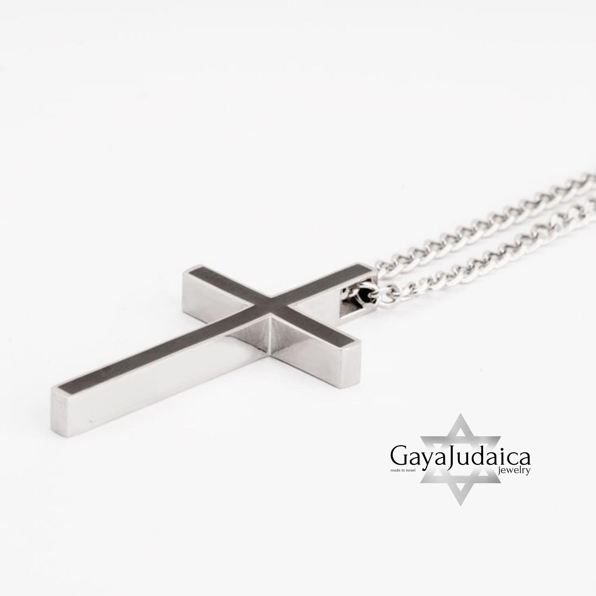 Personalized Cross Pendant Necklace — Stainless Steel with Black Enamel, Custom Engraved Personalized Cross Pendant Necklace — Stainless Steel with Black Enamel, Custom Engraved