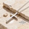 Cross Pendant Necklace Stainless Steel Engraved — staged view, handmade in Israel
