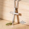Cross Pendant Necklace Stainless Steel Engraved — natural light shot, handmade in Israel