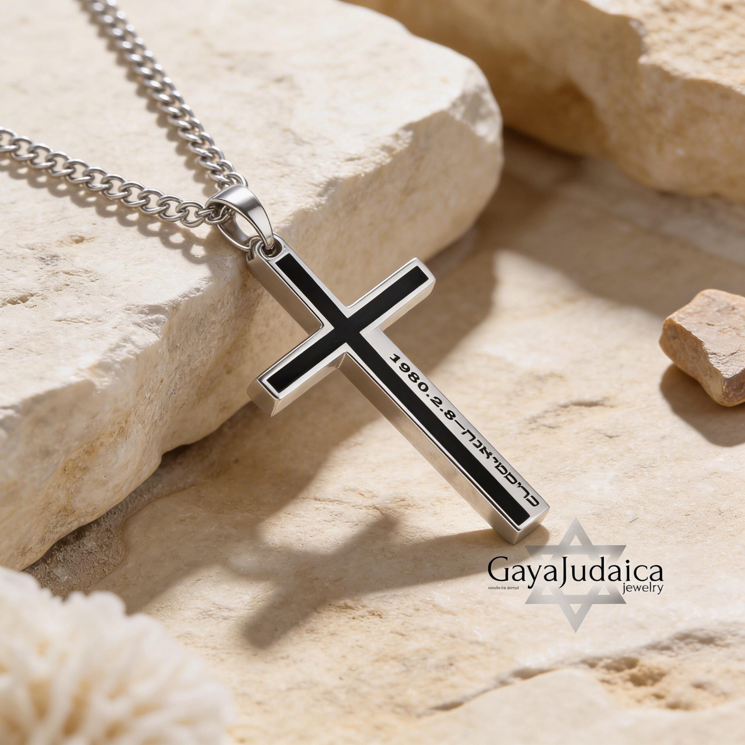 Personalized Cross Pendant Necklace — Stainless Steel with Black Enamel, Custom Engraved Personalized Cross Pendant Necklace — Stainless Steel with Black Enamel, Custom Engraved