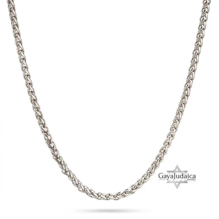 Stainless Steel Mens Rope Chain Jewish Necklace 24 Inch — detail view, handmade in Israel
