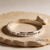 Sterling Silver Bangle Hebrew Engraved Cuff — styled lifestyle, handmade in Israel