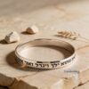 Sterling Silver Bangle Hebrew Engraved Cuff — close-up detail, handmade in Israel