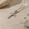 Sterling Silver Cross Necklace Pavé Zirconia — main photo, handmade in Israel