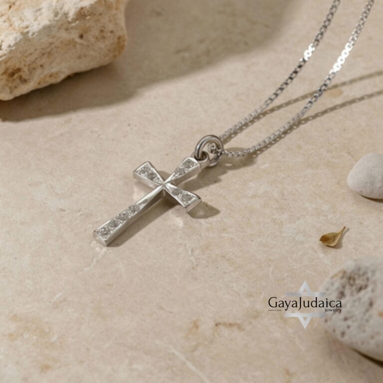 Sterling Silver Cross Necklace Pavé Zirconia — main photo, handmade in Israel