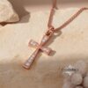 Sterling Silver Cross Necklace Pavé Zirconia — styled shot, handmade in Israel