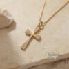 Sterling Silver Cross Necklace Pavé Zirconia — warm-tone styled, handmade in Israel
