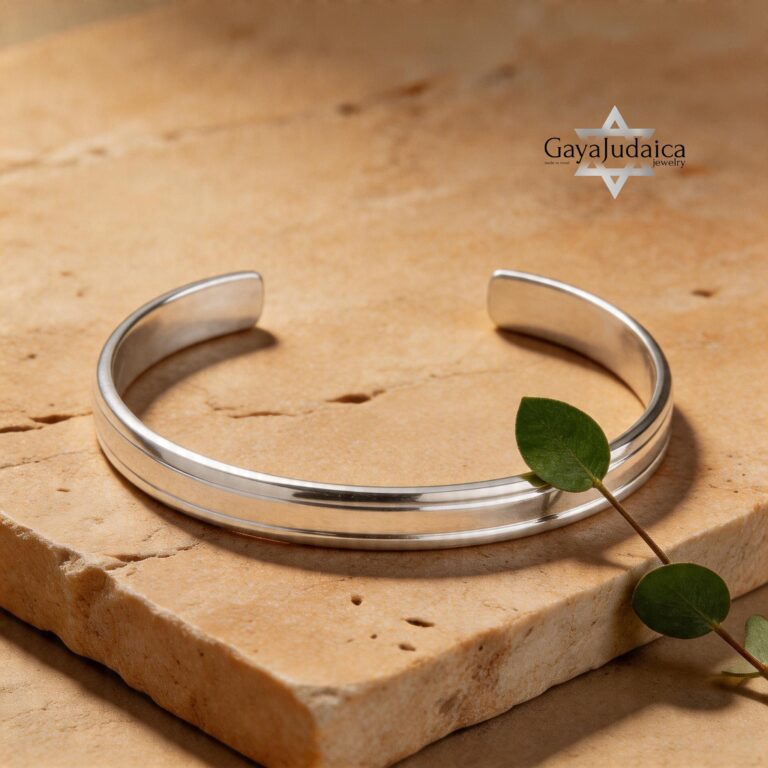 Sterling Silver Mens Cuff Bracelet Engraved — main photo, handmade in Israel