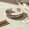 Unique Hebrew Sterling Silver Cuff Bracelet Matte — top-down view, handmade in Israel