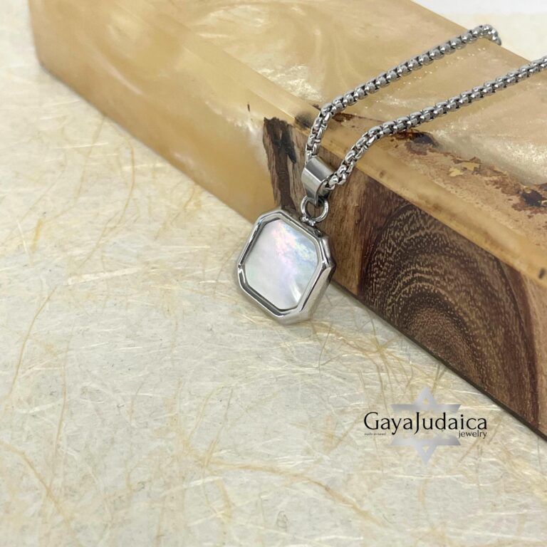 Custom Engraved White Stone Necklace Stainless Steel — main photo, handmade in Israel