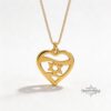 14K Gold Heart and Star of David Necklace — Solid Gold Judaica Jewelry — detail