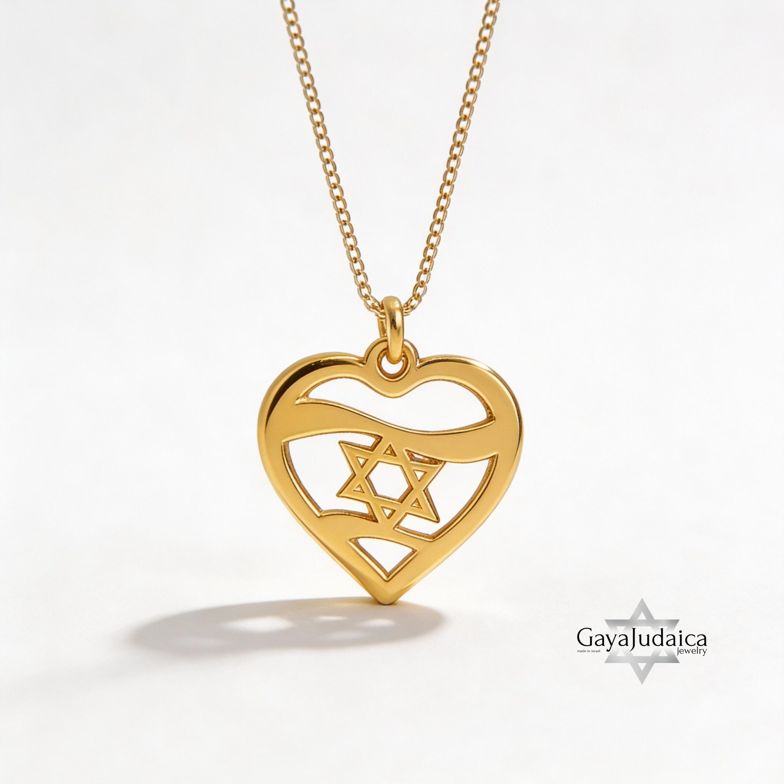 14K Gold Heart and Star of David Necklace — Solid Gold Judaica Jewelry 14K Gold Heart and Star of David Necklace — Solid Gold Judaica Jewelry