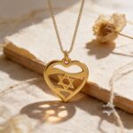 14K Gold Heart and Star of David Necklace — Solid Gold Judaica Jewelry