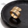 Close product view of wide Hebrew ring with Woman of Valor text