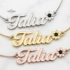 Personalized Name Necklace with Birthstone Flower - Custom Name Sterling Silver Floral Jewelry. Judaica jewelry image 5