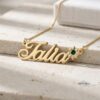Personalized Name Necklace with Birthstone Flower - Custom Name Sterling Silver Floral Jewelry. Judaica jewelry image 9