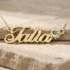 Personalized Name Necklace with Birthstone Flower - Custom Name Sterling Silver Floral Jewelry. Judaica jewelry image 8