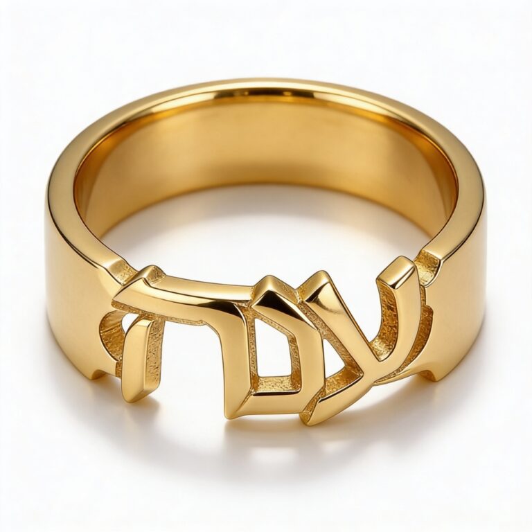 14K Gold Custom Hebrew Name Ring — Solid Gold Jewish Jewelry Gift Judaica