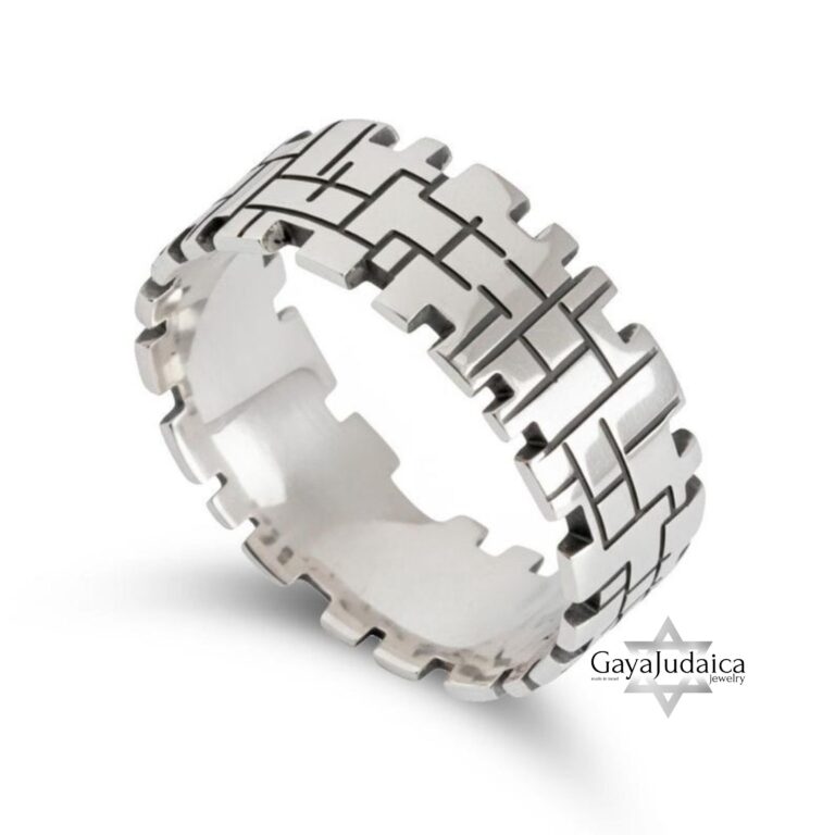 Engraved Sterling Silver Kotel Ring — Handmade Judaica Gift from Jerusalem — detail