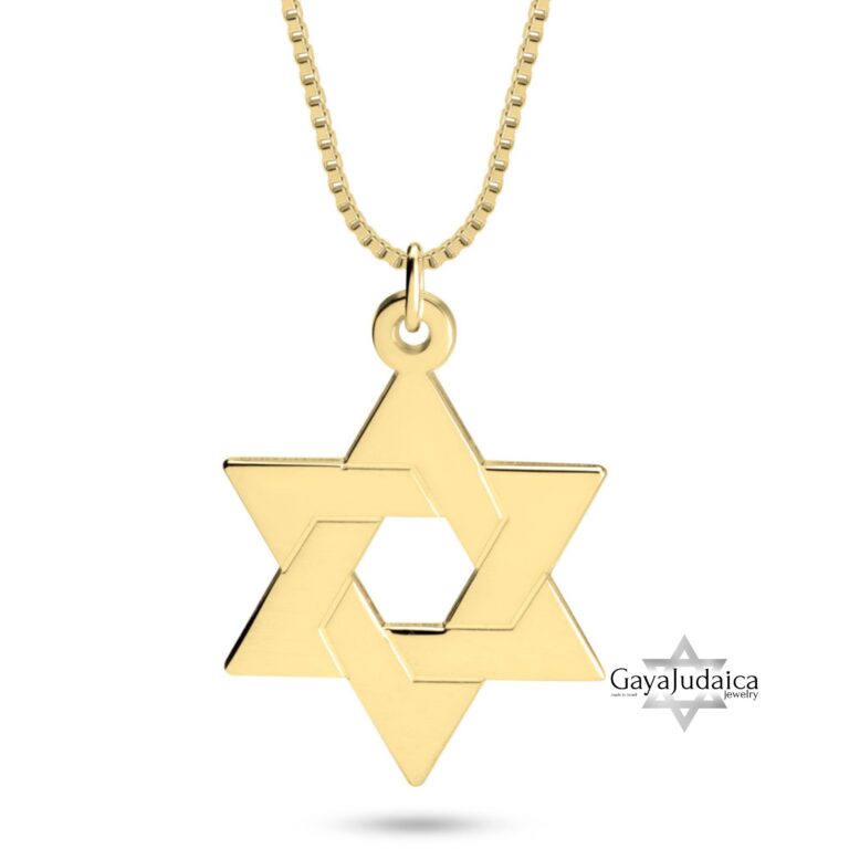 14K Gold Star of David Necklace — Magen David Pendant for Women or Men — detail